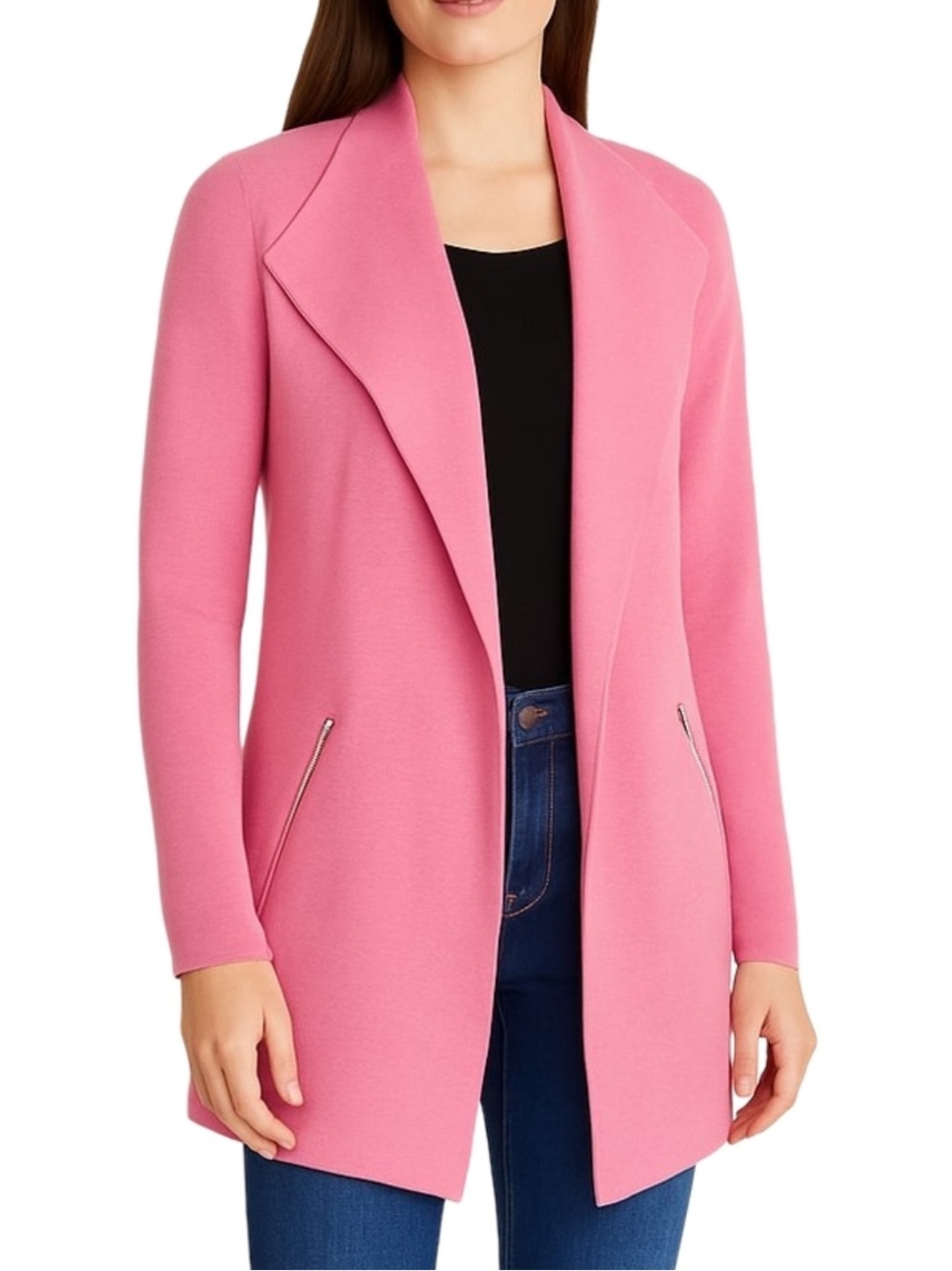 Talbots Pink Pure Merino Wool Open Front Cardigan Sweater Large
